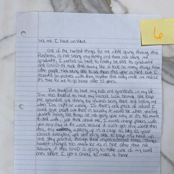 Handwritten letter on lined paper from Brian Asey, expressing gratitude for his family and friends' support during his graduation.
