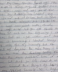 Handwritten note on lined paper detailing Pedro's birthday, his age turning 13, and a personal reflection on growing up.