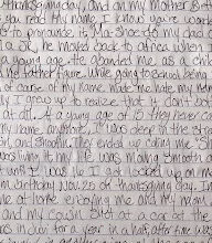 Handwritten journal entry about a mother's illness, mentioning a birthday in November and a car accident.