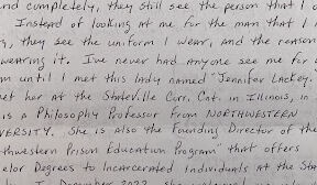 Handwritten text on a white background describing a person named Jennifer Lackey, a philosophy professor at Northwestern University.