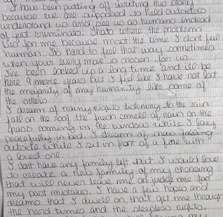 Handwritten journal entry on lined paper detailing personal reflections, dreams, and memories.