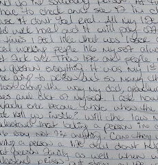Handwritten text on lined paper mentioning Kryzie, age 37, and a personal reflection on life and memories.