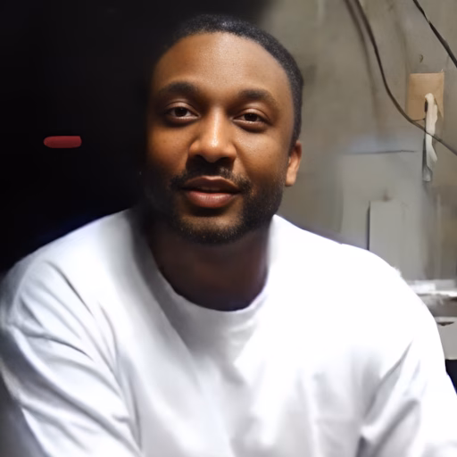 Portrait of Victor, a man with a beard wearing a white t-shirt, looking directly at the camera.