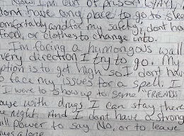 Handwritten journal entry on lined paper detailing a person's struggle with insomnia, fear of a hummingbird, and feelings of helplessness.